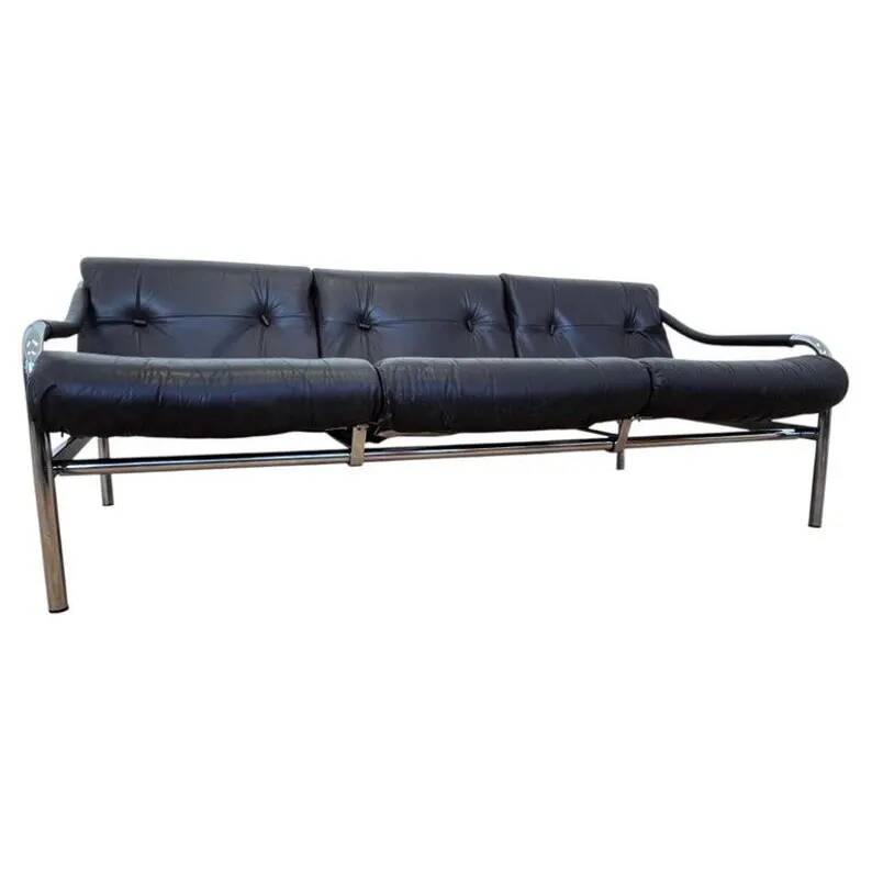 Rare Leather sofa Designed by Tim Bates for Pieff, England, circa 1970s