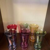 1960s iridescent multi-colored orangeade glasses fruit juice serving set