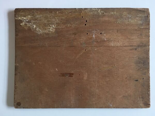 Scène d'intérieur ''Couturière à la table de la cuisine'' huile sur bois 50s