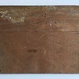 Interior scene "Seamstress at the kitchen table", oil on wood 50s