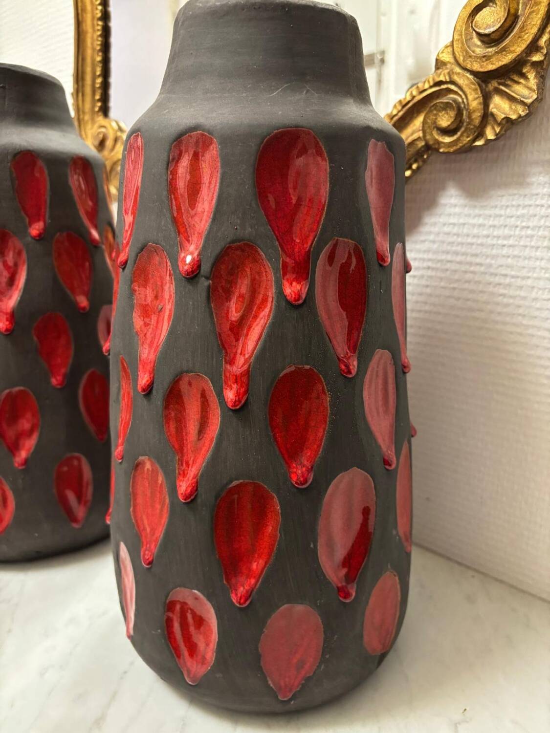 Pair of "drippy" ceramic vases by Tyson LONDON