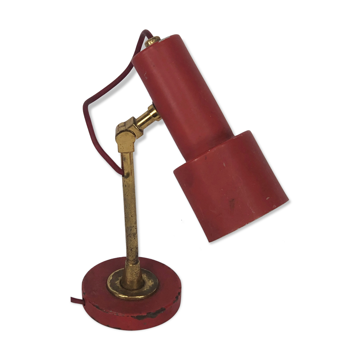 Stilnovo, vintage red brass table lamp from 50s
