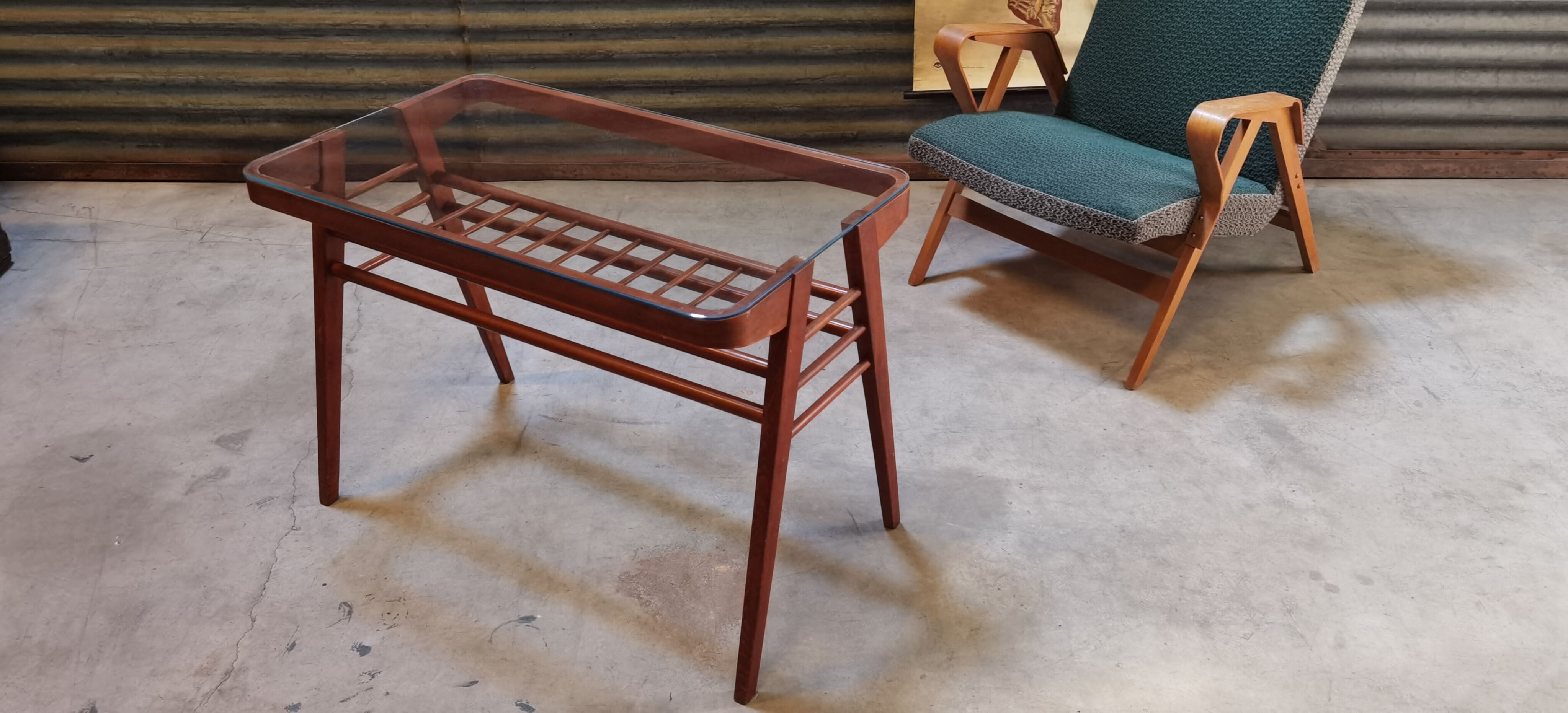 Side table or wood and glass console by Frantisek Jirak 1960