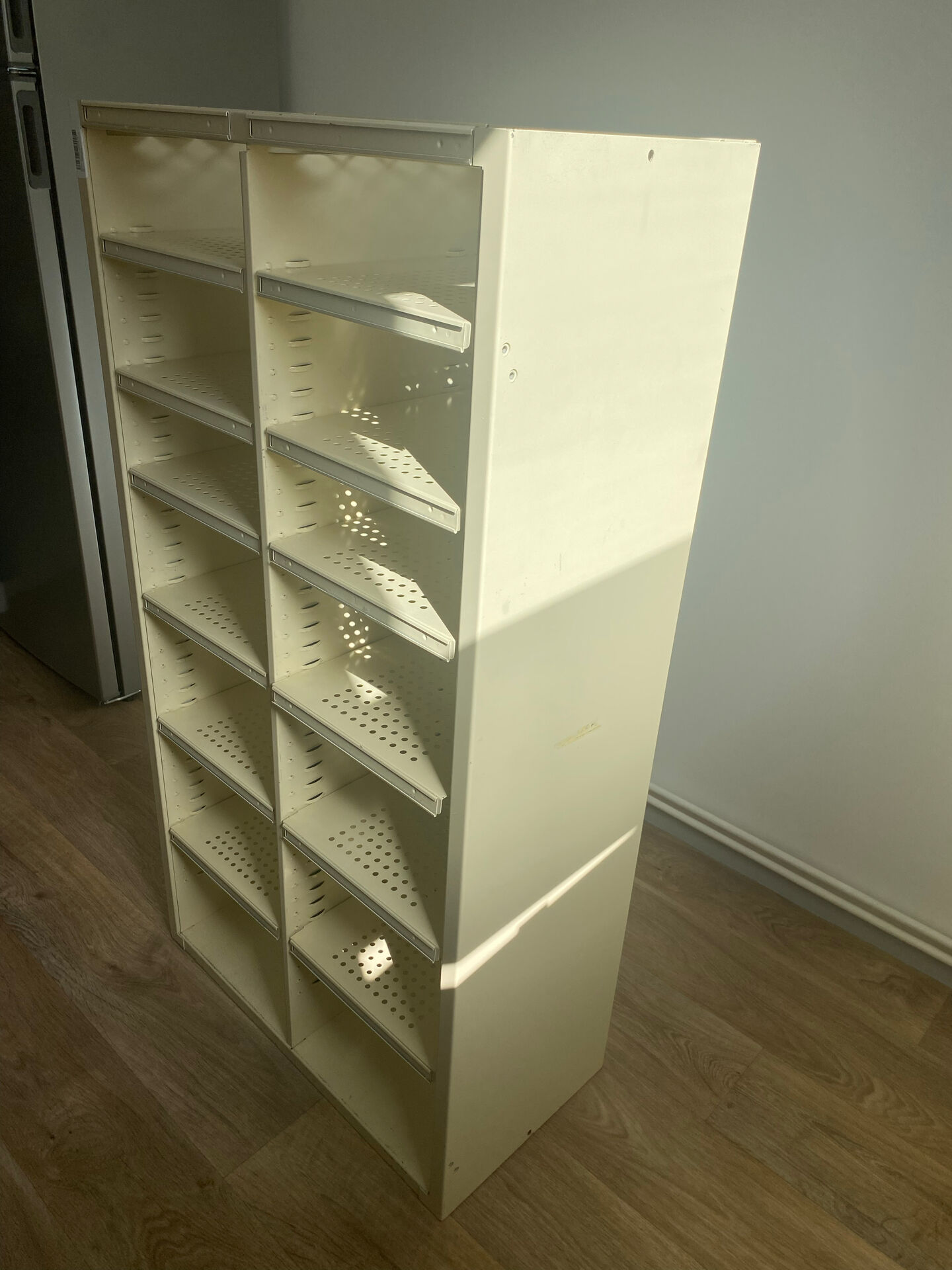 Authentic postal sorting furniture – La Banque Postale – cream metal