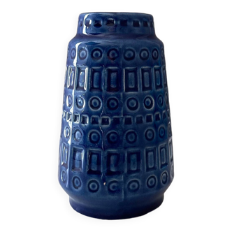 Vase Scheurich Inka 260 18, vase à fleurs, céramique, bleu, poterie ouest-allemande