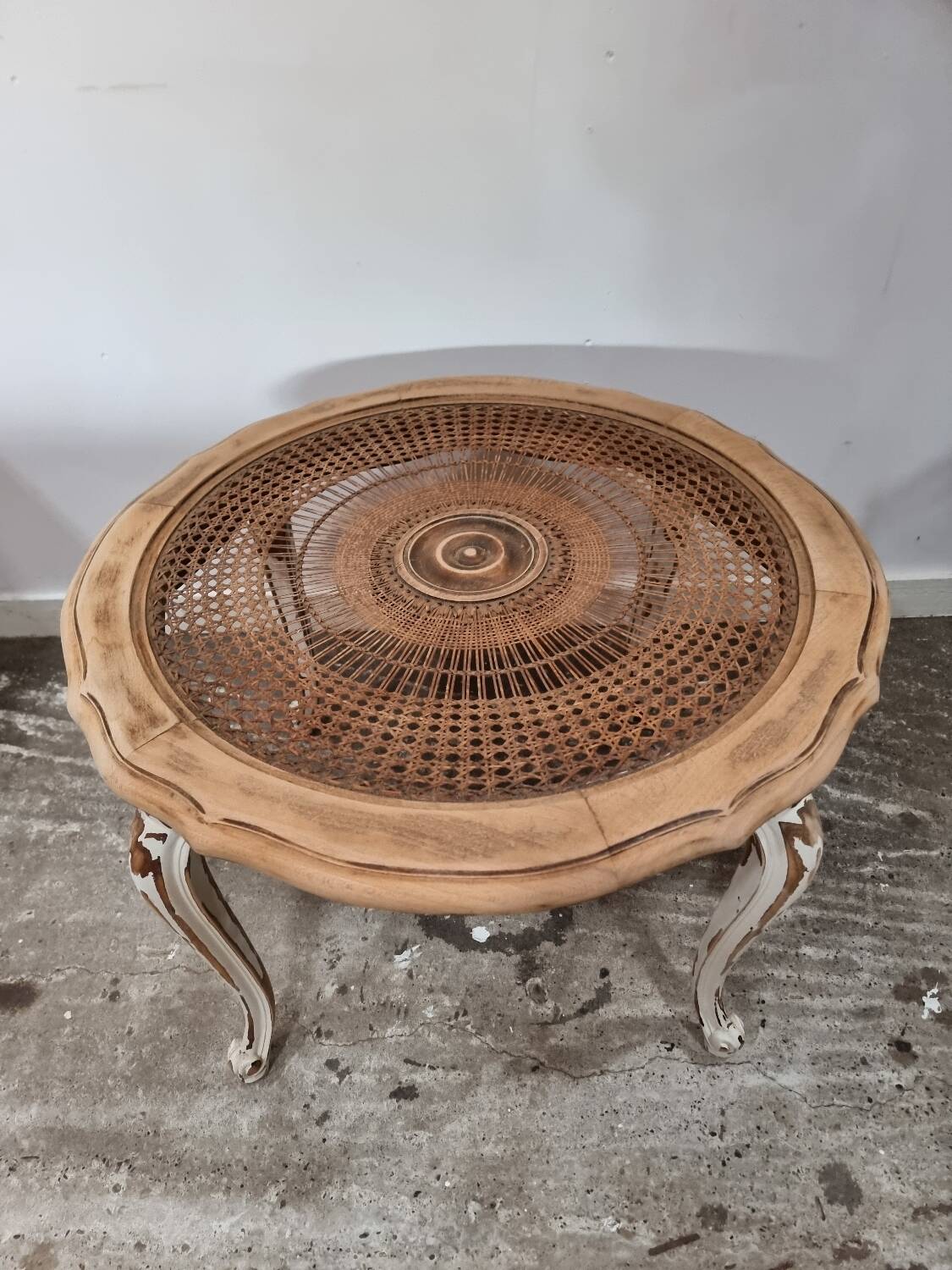 Round cane coffee table