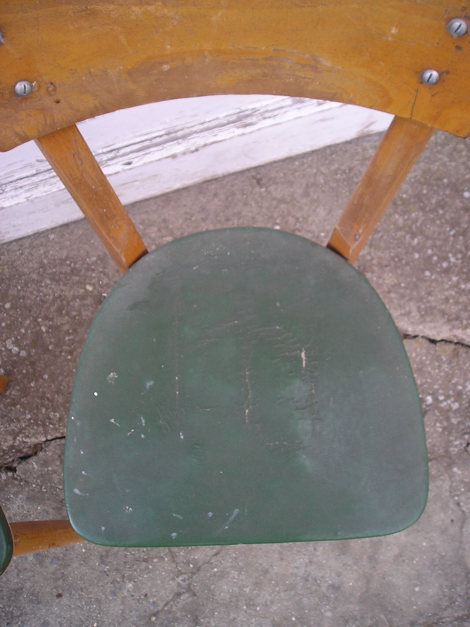 Pair of 1960 chairs, green skai and wood