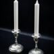 Pair of Small Antique Silver Metal Candlesticks - Fluted Base