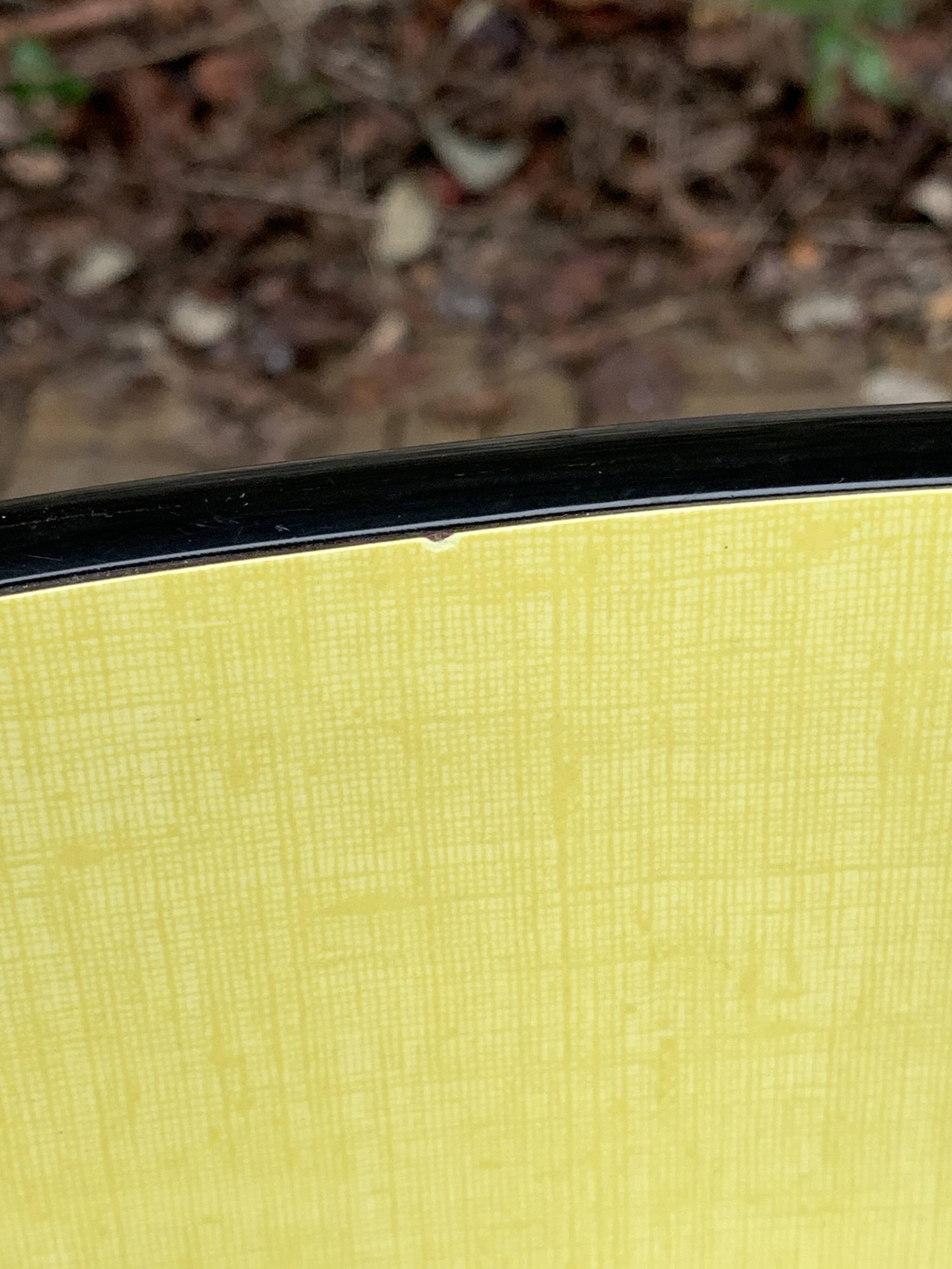Yellow Formica chairs with compass legs, 1950s