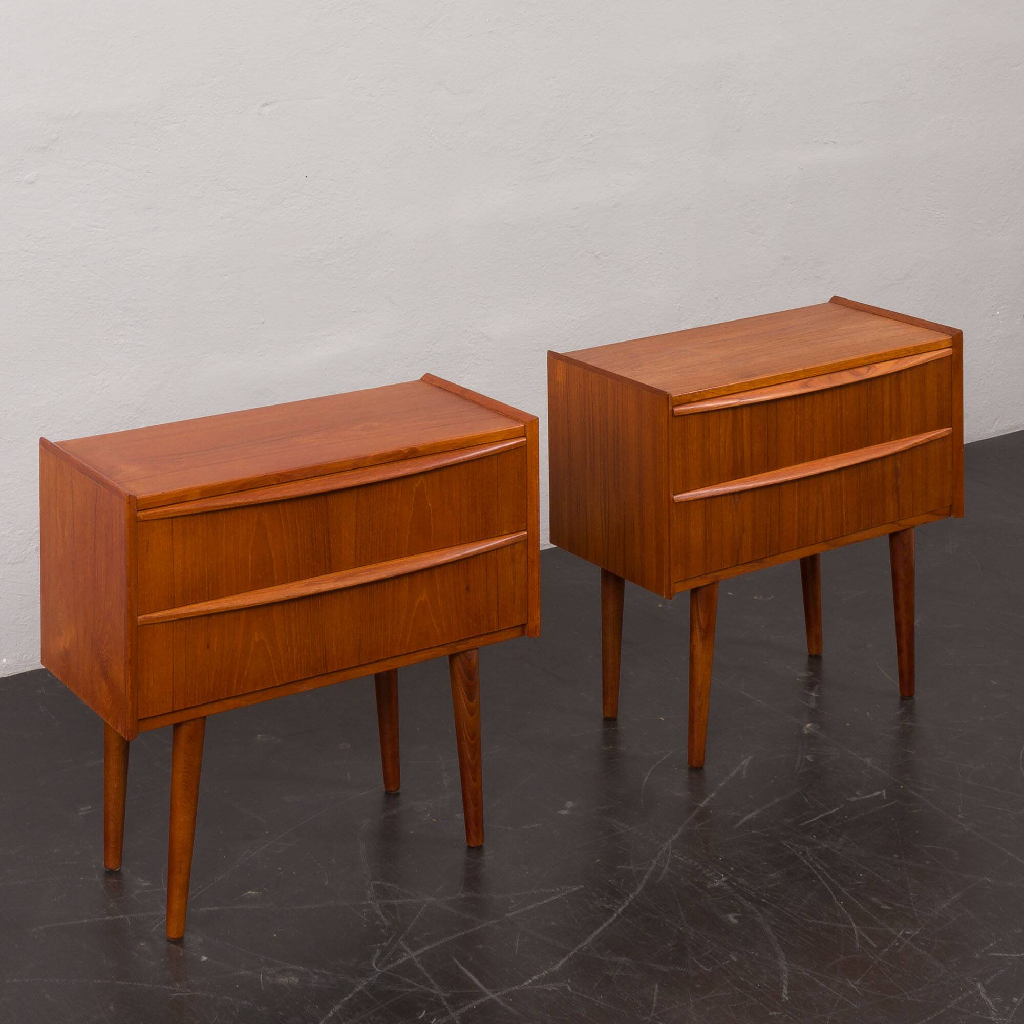 Pair of Danish vintage teak nightstands with 2 drawers, 1960s