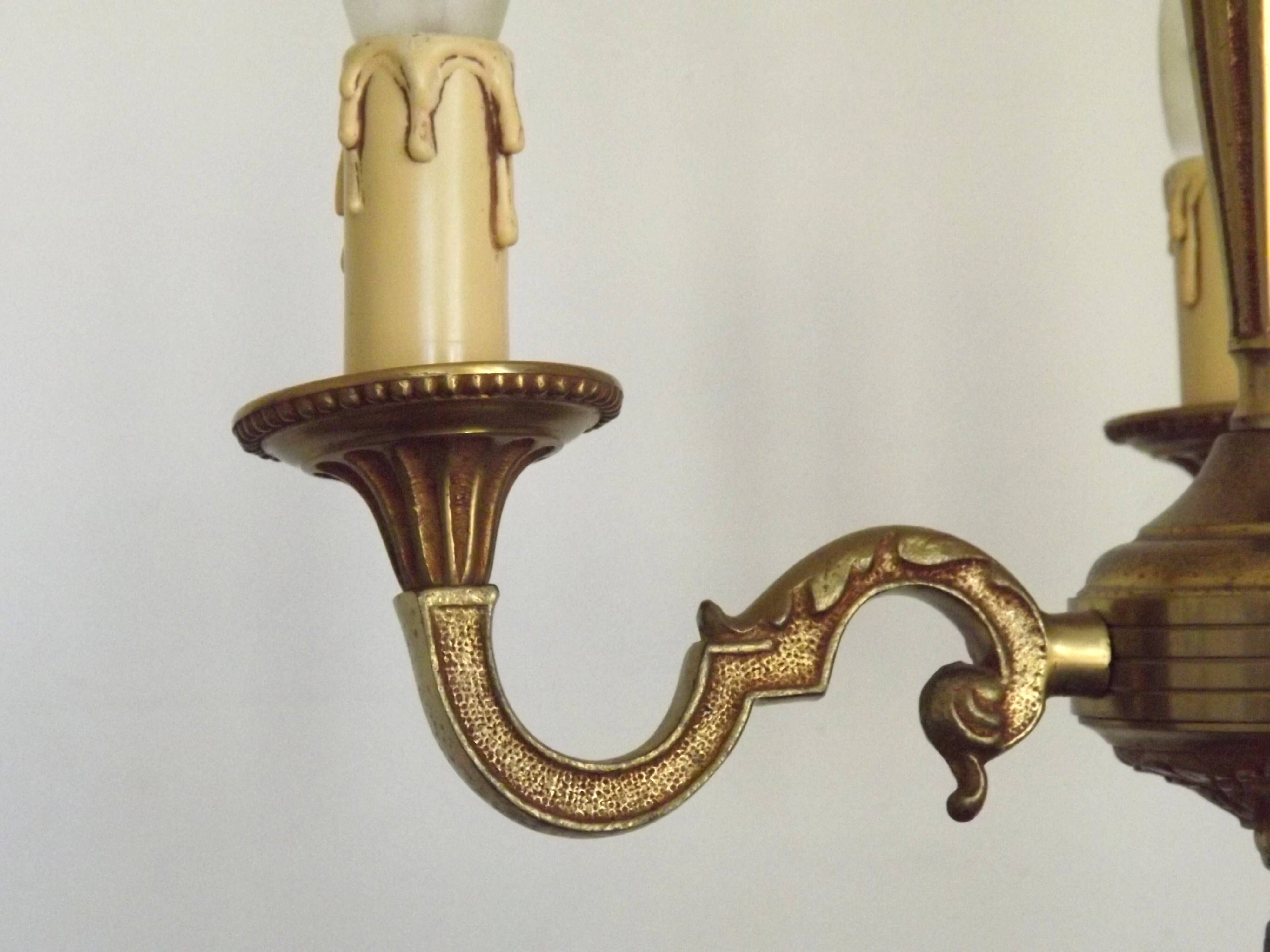Petite Brass Vintage French Mid Century Traditional 3 Light Chandelier 5365