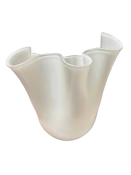 White glass vase in corolla shape