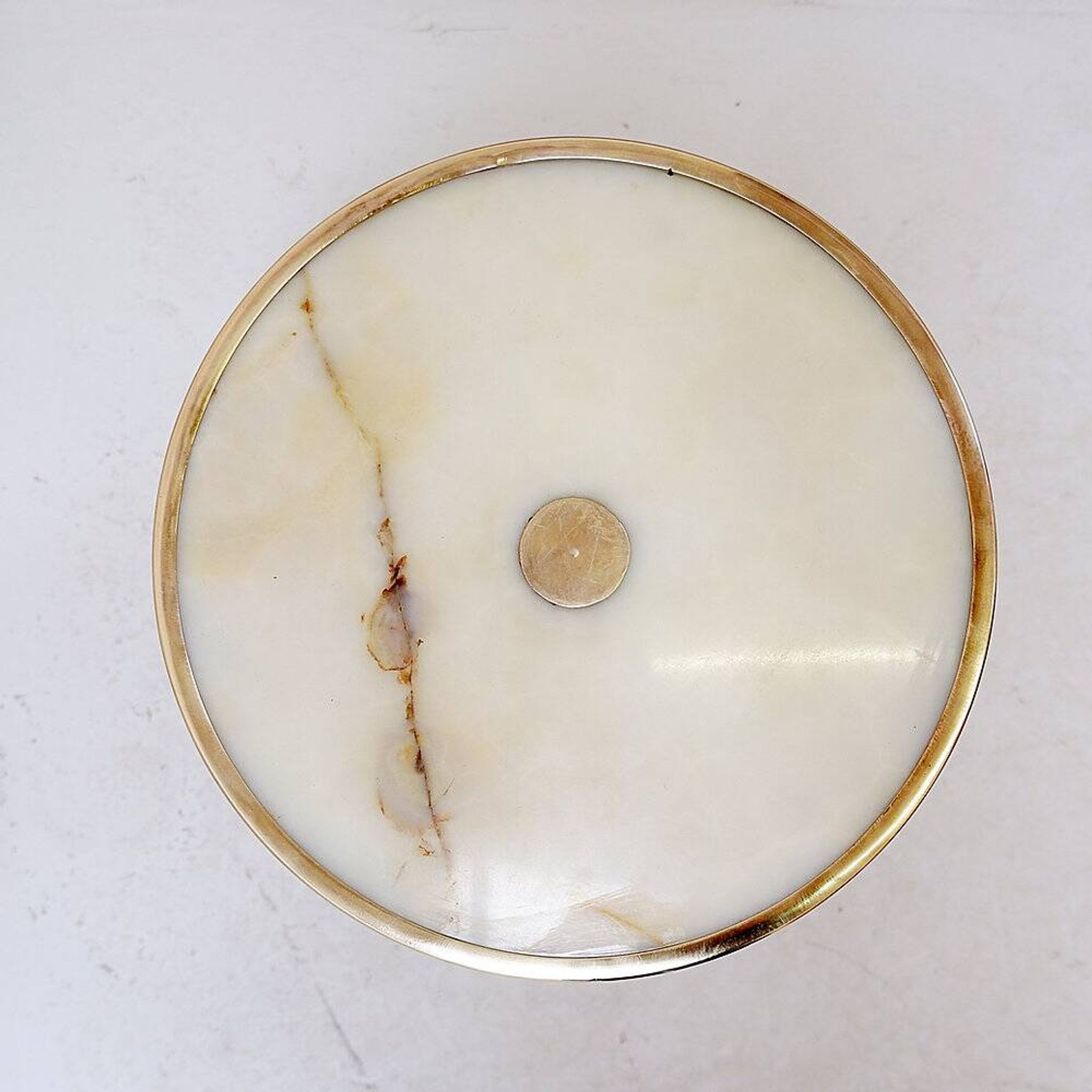 Tripod gueridon in wrought iron with brass decorations and alabaster top - 1950s