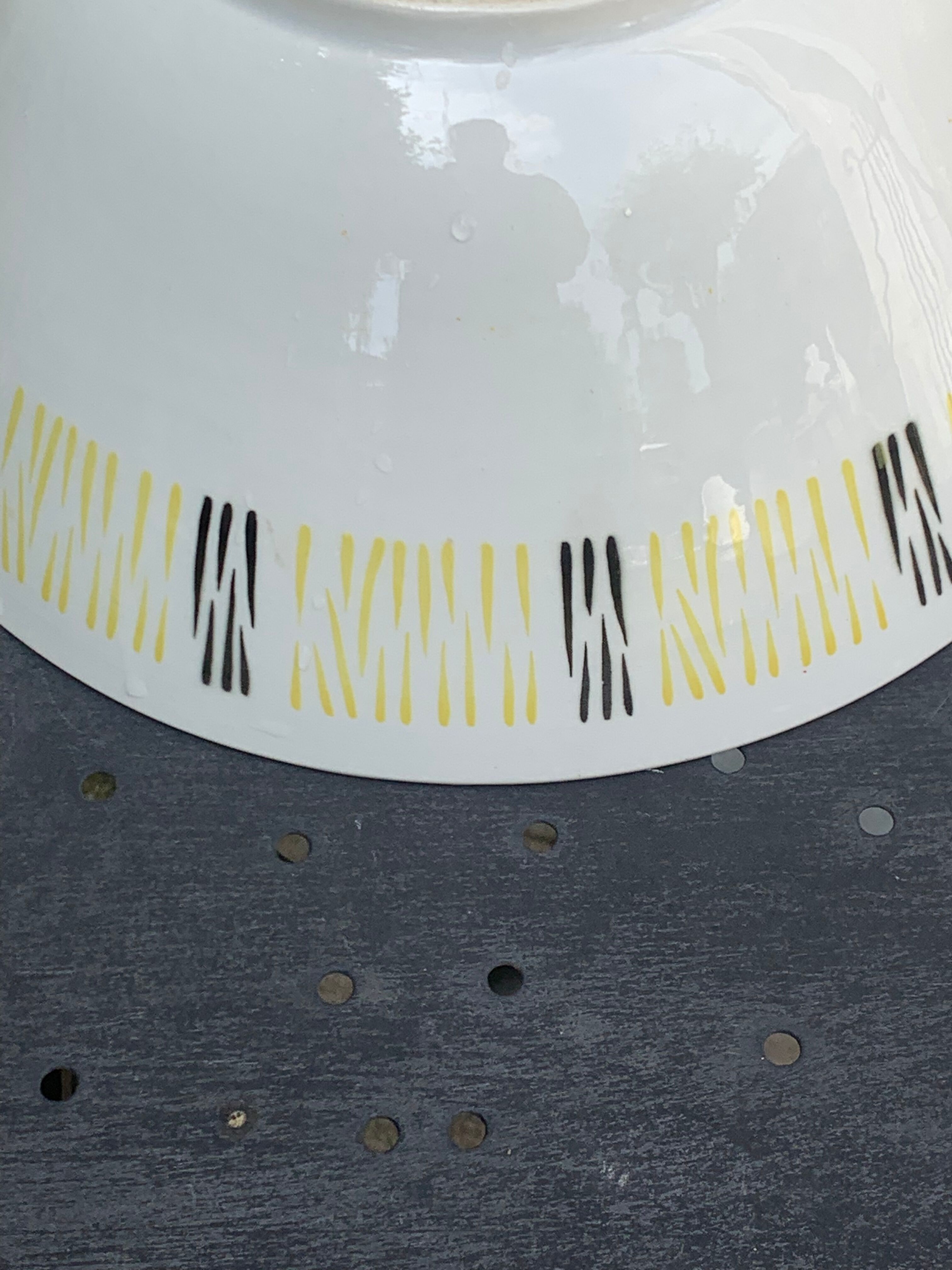 Salad bowl in BadonViller earthenware, yellow and black geometric patterns, design and vintage