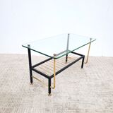 Asymmetrical coffee table 1960 glass and brass