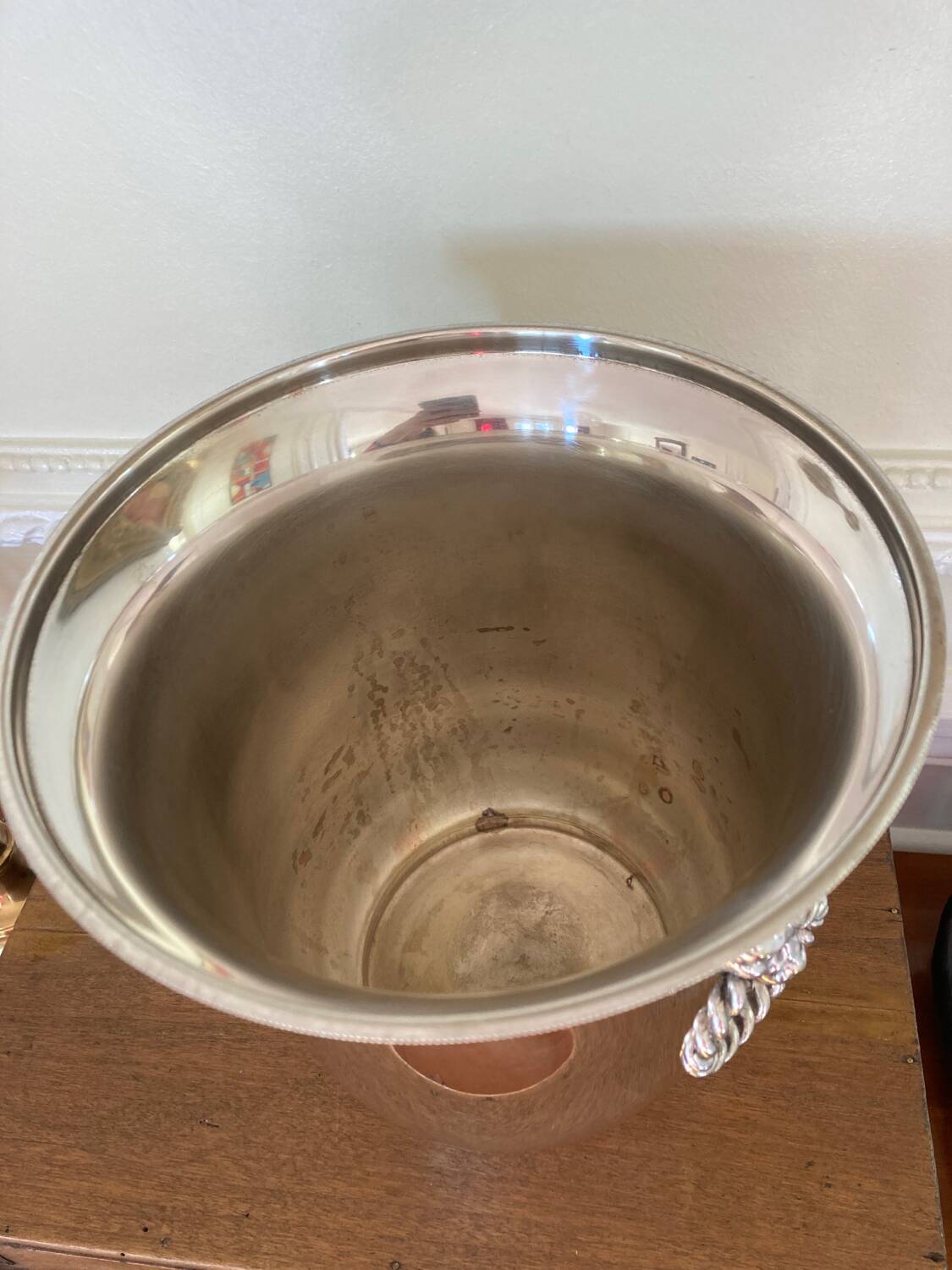 Champagne bucket with silver metal lion handles