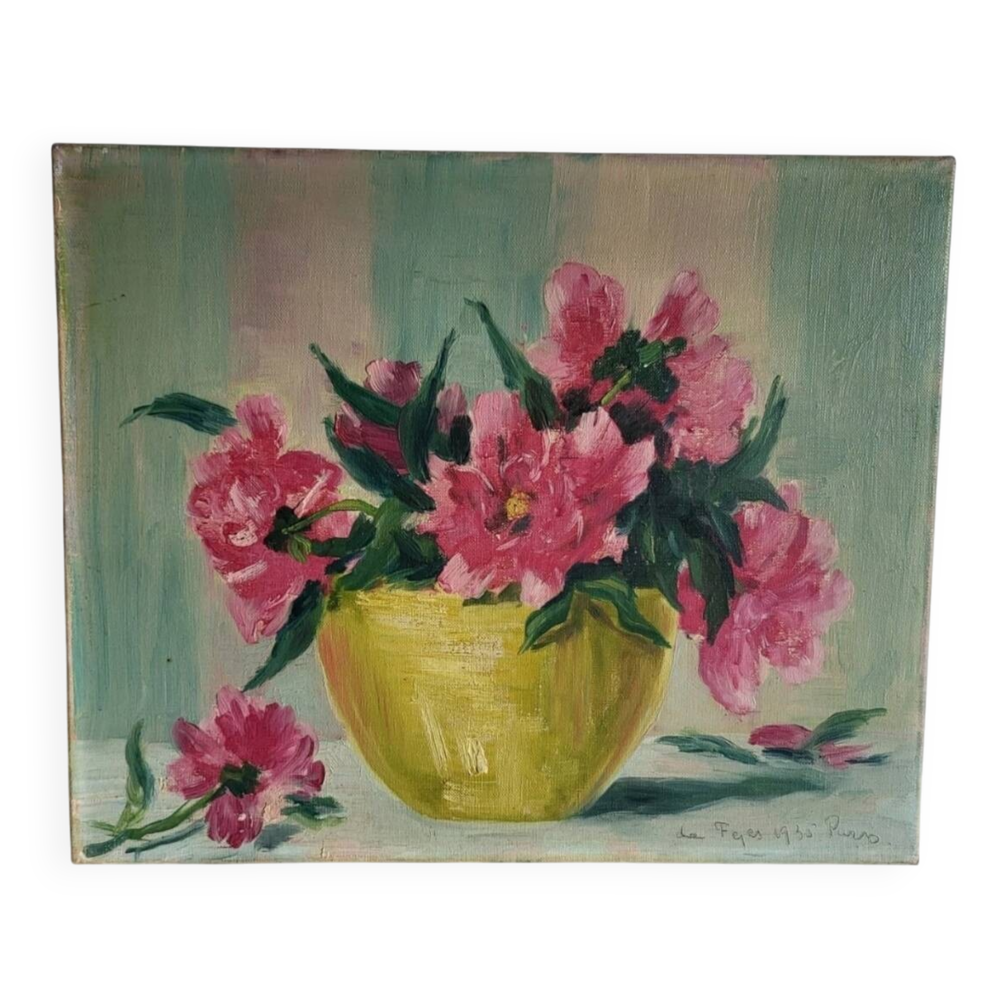 Tableau huile sur toile bouquet de fleurs, XXème