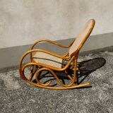 Thonet style rocking chair in bent beech wood and vintage canework