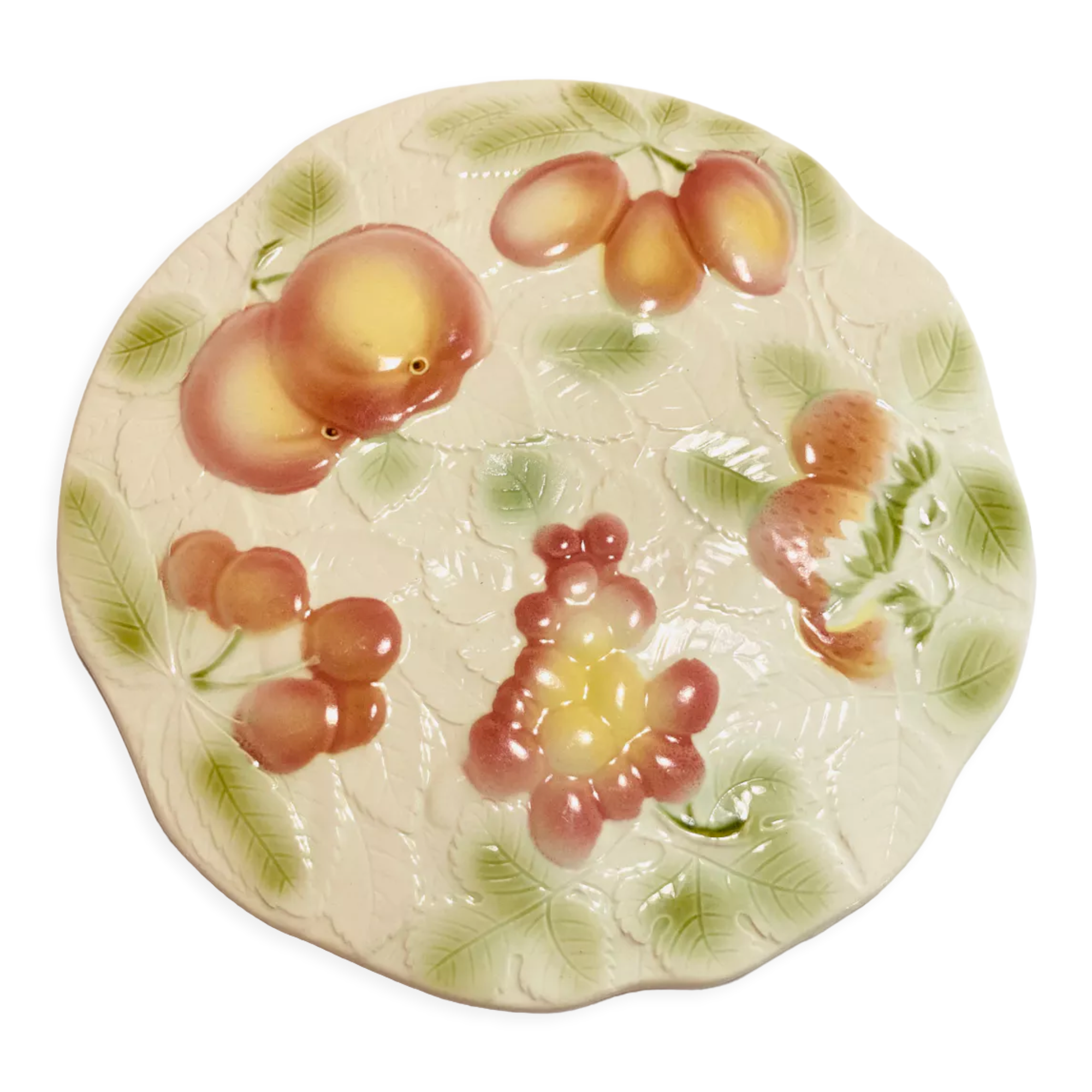 Plat de présentation barbotine salins les bain motif fruits- faience