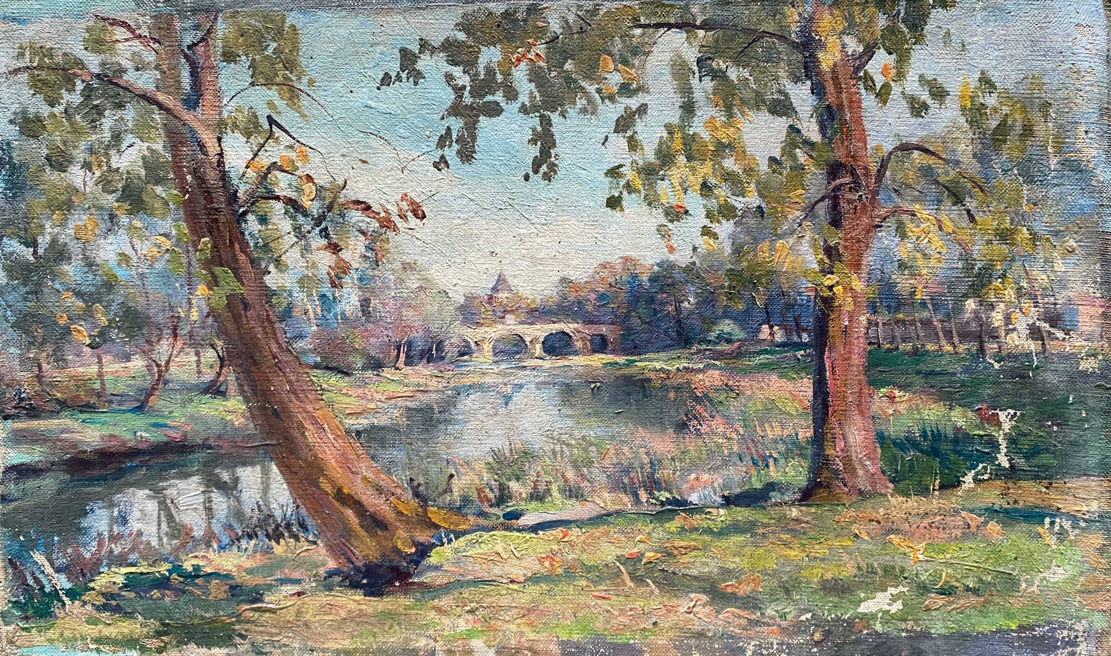 Hst painting "countryside landscape at the river" by pierre bonnerot (1891-1981)