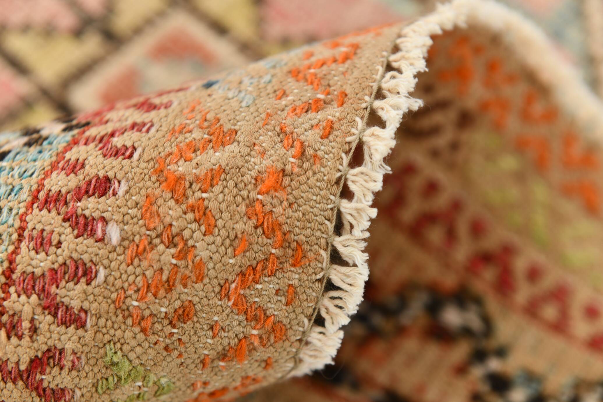 6x10 Pale Red Green Tribal Wool Kilim Rug, 189x300Cm