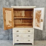 Antique French white flea market cabinet with drawers 83x148 cm