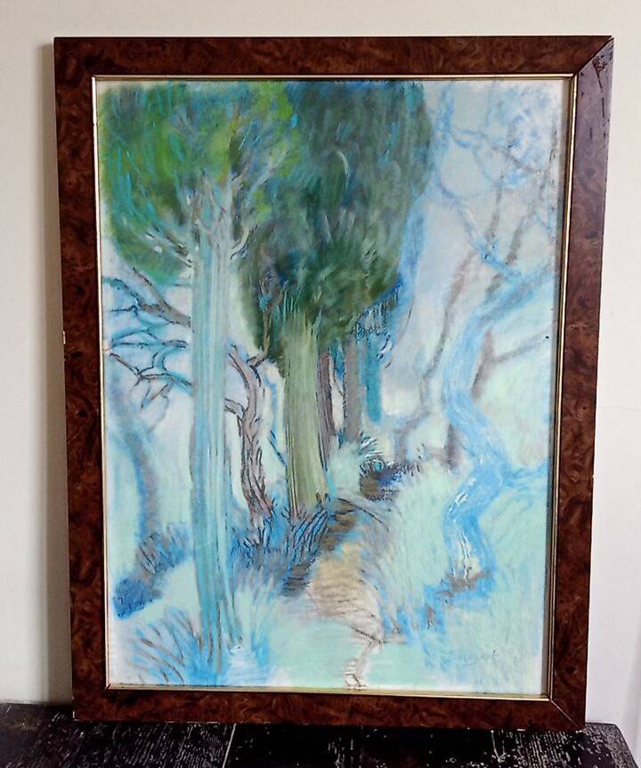 Pastel - Christine Delessert - 72 x 53 cm - sous-bois bleu
