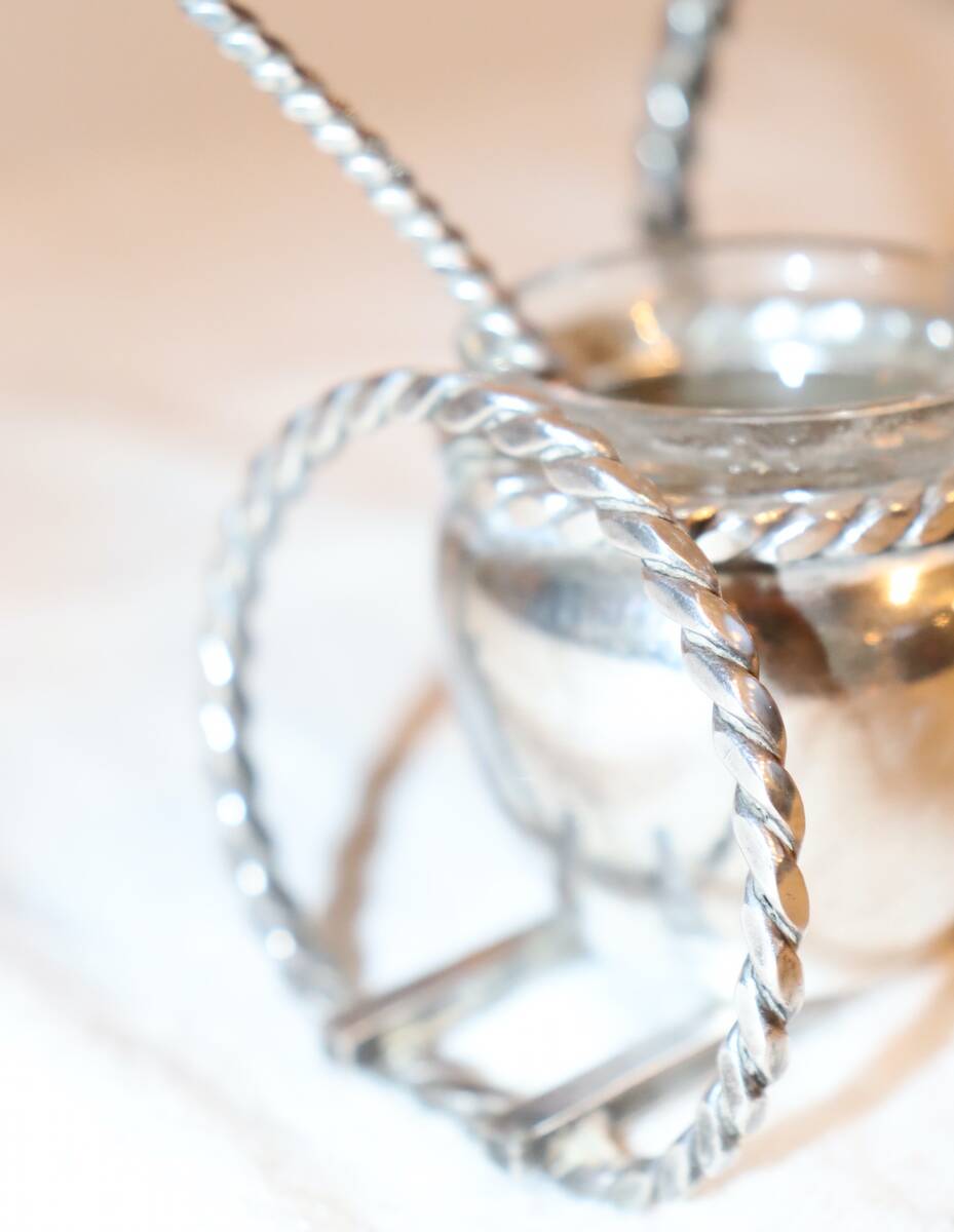 Silver-plated metal salt and pepper shakers