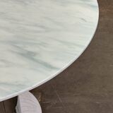 Italian dining table with white marble top and chrome cylindrical base