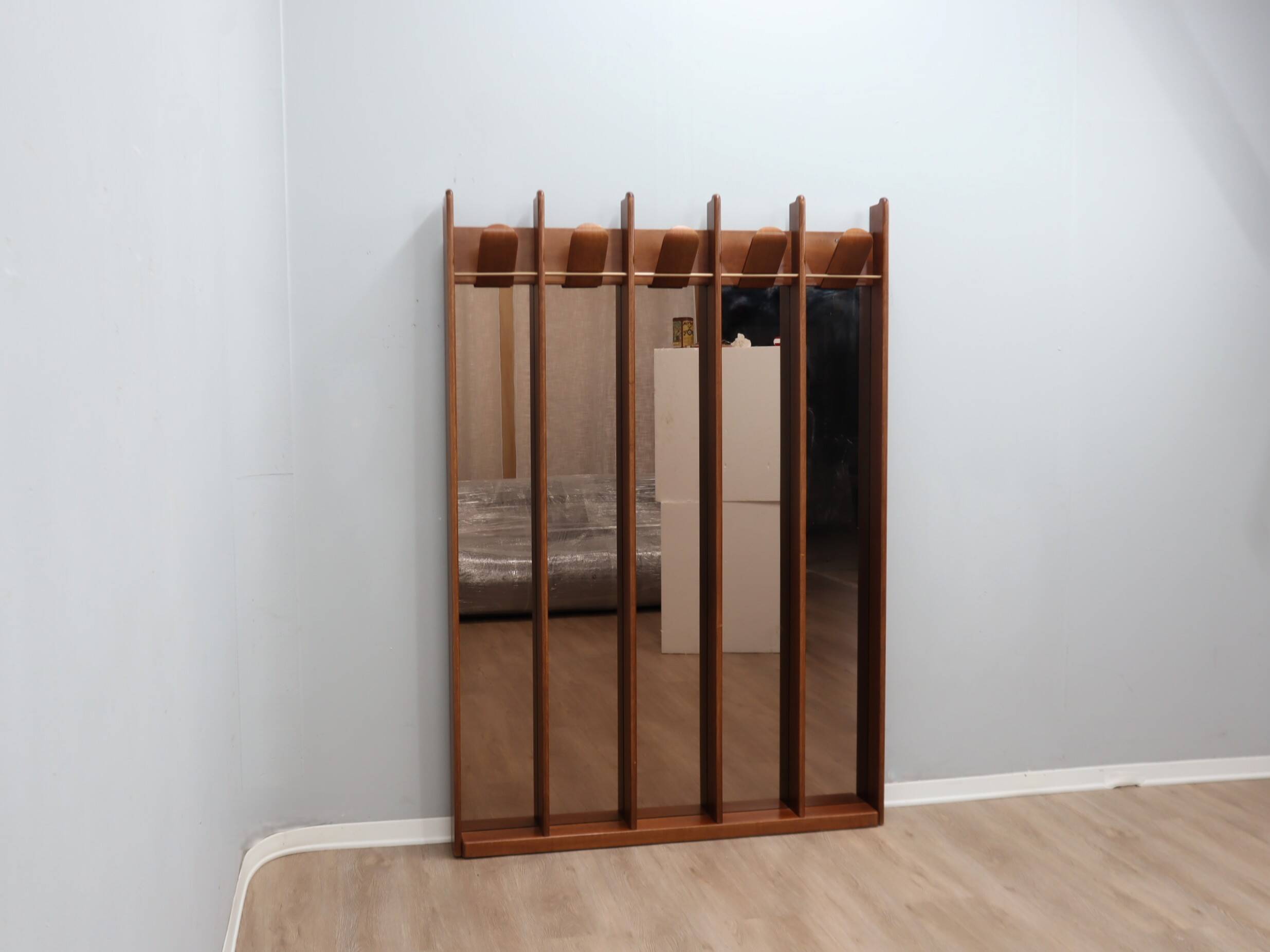 Vintage 1970s La Moderna Wood Entryway coat rack with mirrors