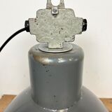 Grey industrial aluminium pendant lamp from polam wilkasy, 1960s