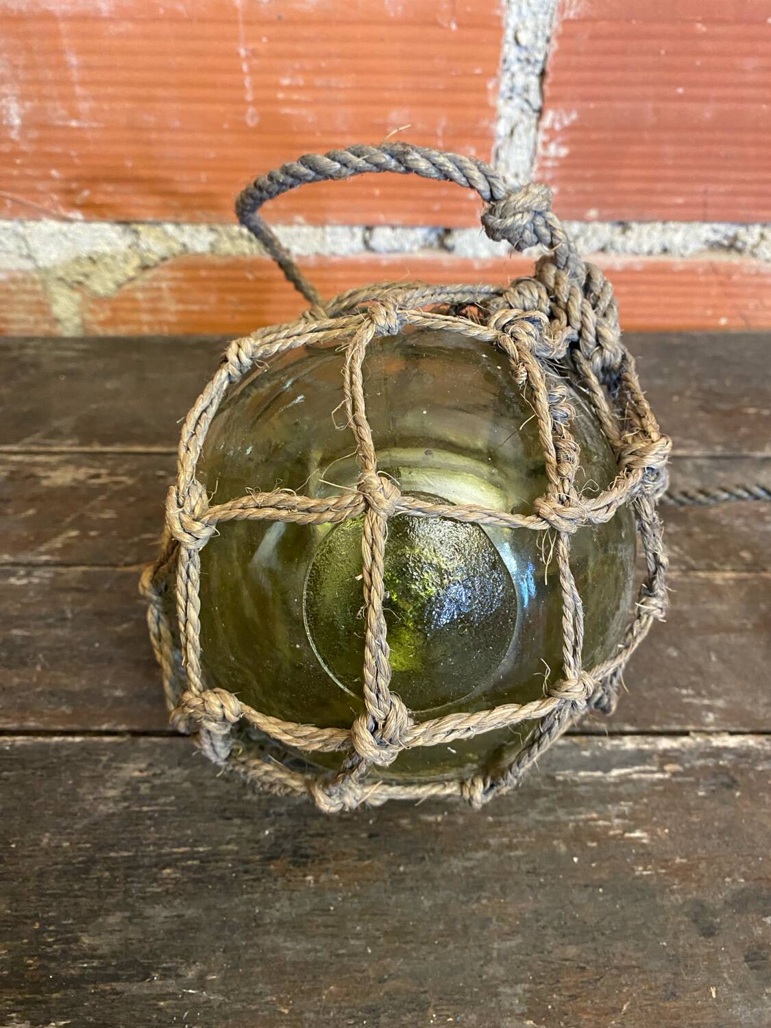 Old Fishing Floater Marine Glass + Vintage Net Rope