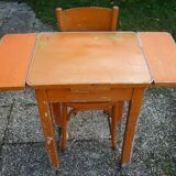 Table with extensions in wood and aluminum, ROC + 1 chair from the 50s