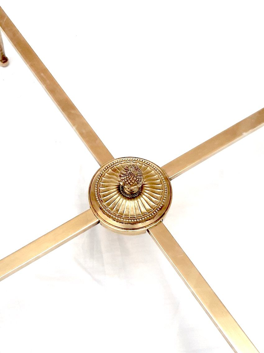 Coffee table brass and round glass design 1960