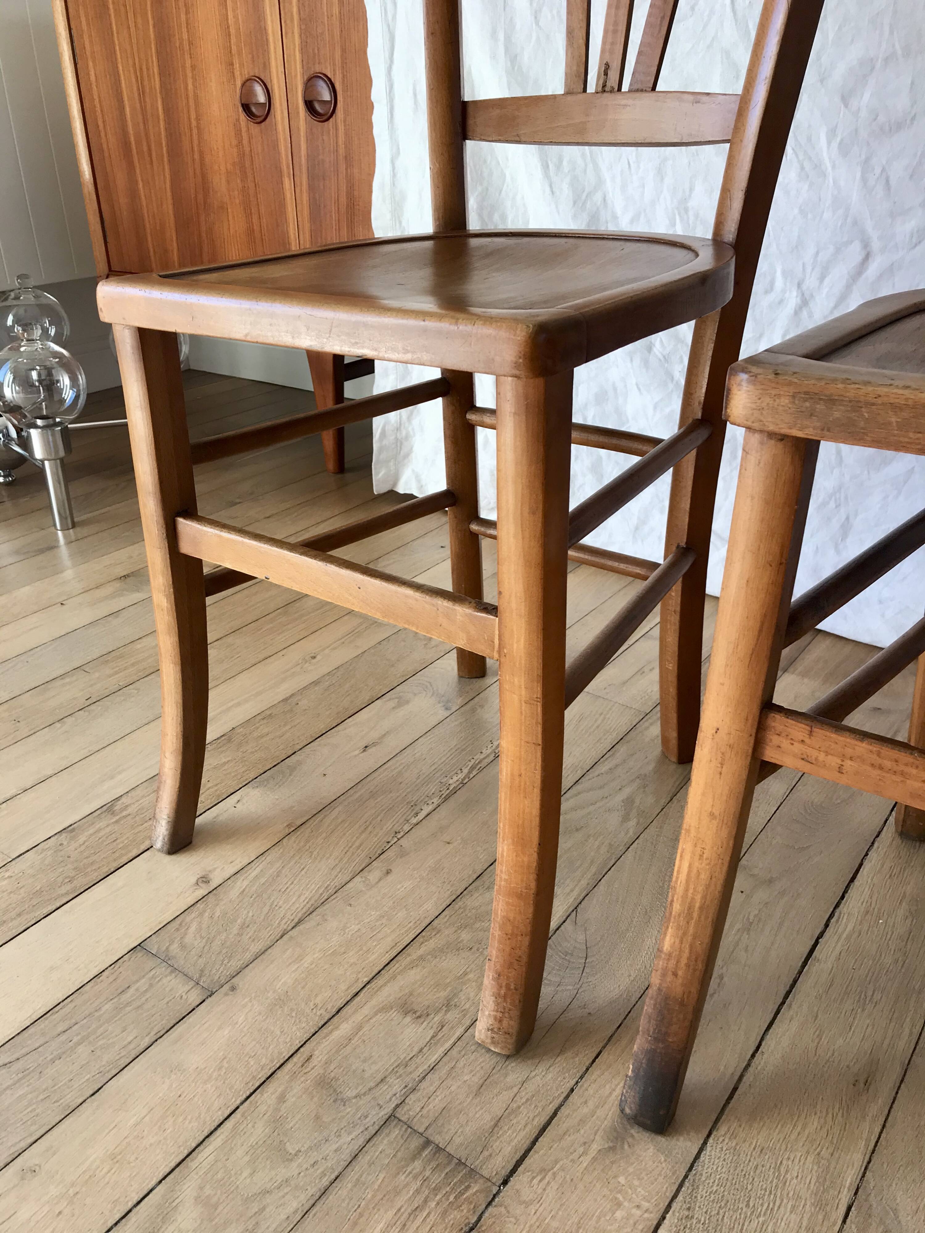 Set of 5 beech wood bistro chairs from the 1950s
