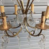 Remarkable 6-light cage chandelier with crystal pendants, complete in working order