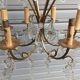 Remarkable 6-light cage chandelier with crystal pendants, complete and in working order.