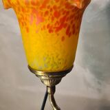 small bronze lamp with very beautiful glass paste tulip 40x14 electricity ok