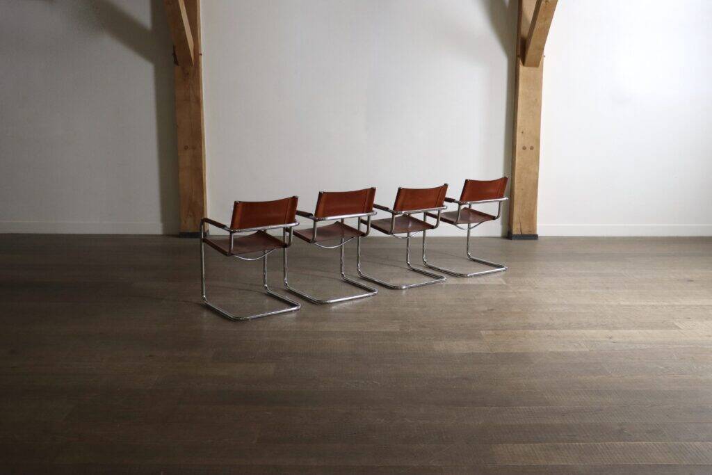 MG5 dining chairs in cognac leather and chrome by Mart Stam & Marcel Breuer, 1960s