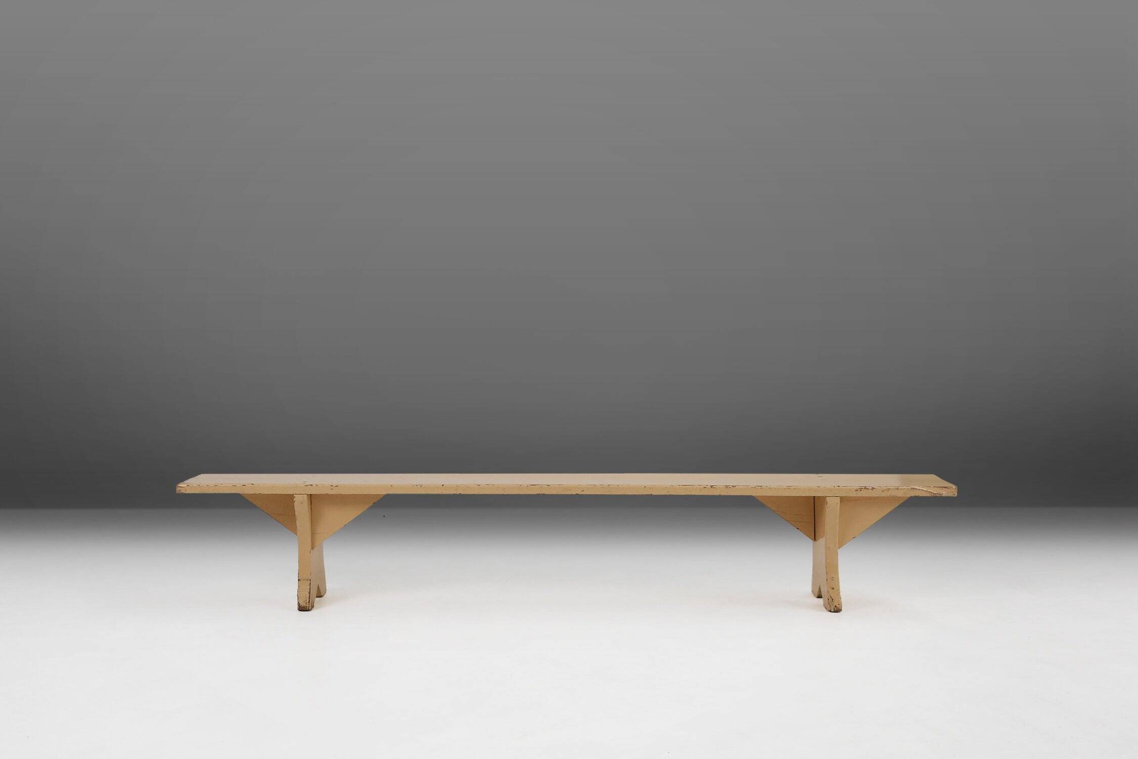 Rustic hand crafted Beige Wooden Bench, France, 1900s