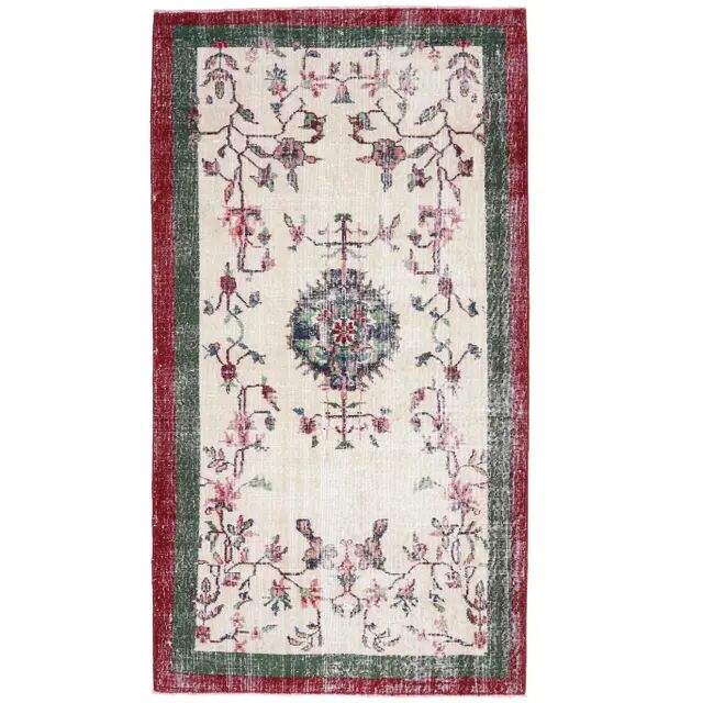 Vintage Turkish Oushak Handmade Wool Cotton Beige Area Rug 117x217