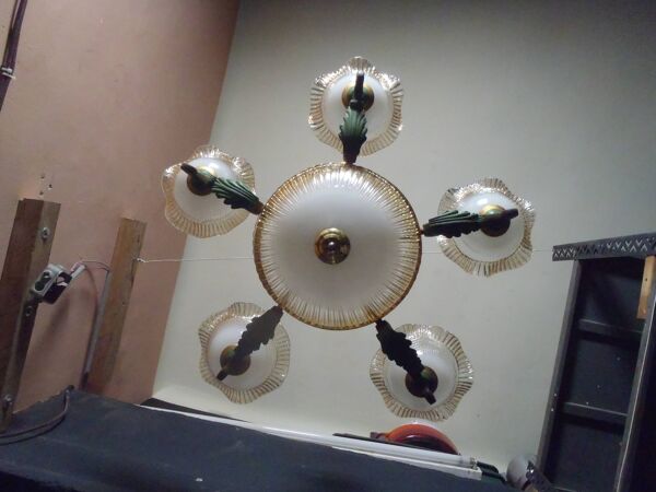 Lustre 7 feux verre et laiton