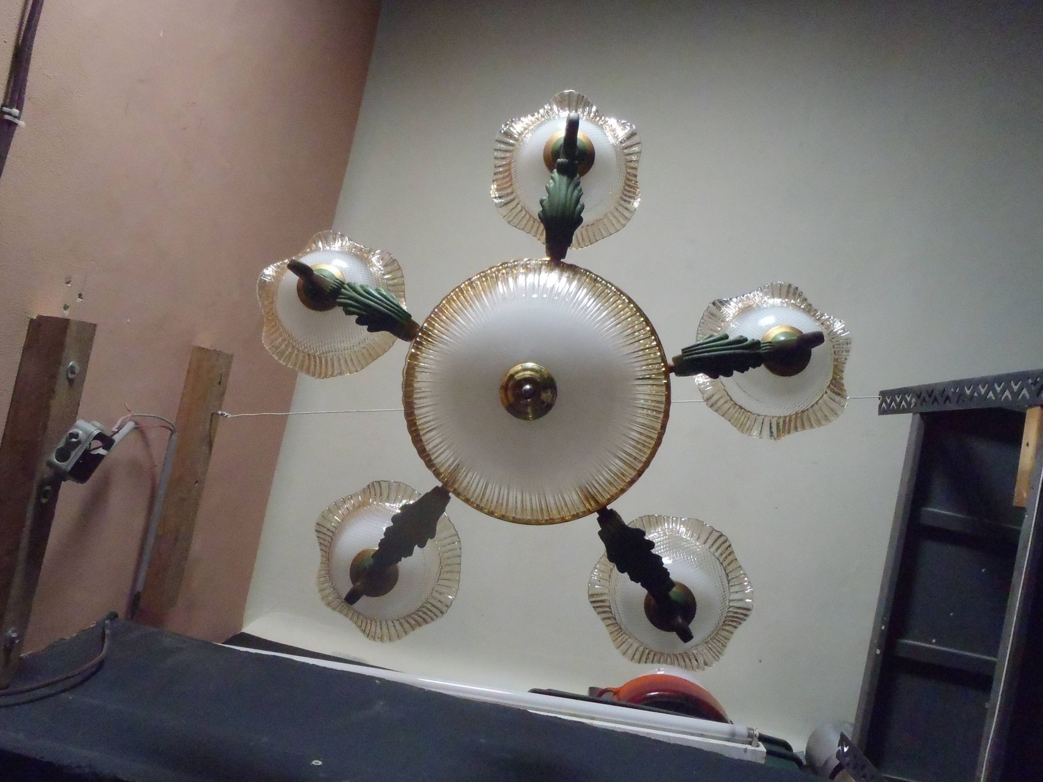 Lustre 7 feux verre et laiton
