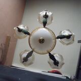 7-light chandelier in glass and brass.