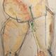 Mixed media on paper by robert haisley, study of female body, with color highlights