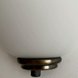 Vintage Vianne glass wall lamps, opaline and brass, Domec France 1970