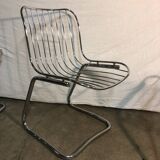 Set of 4 chrome metal basket chairs