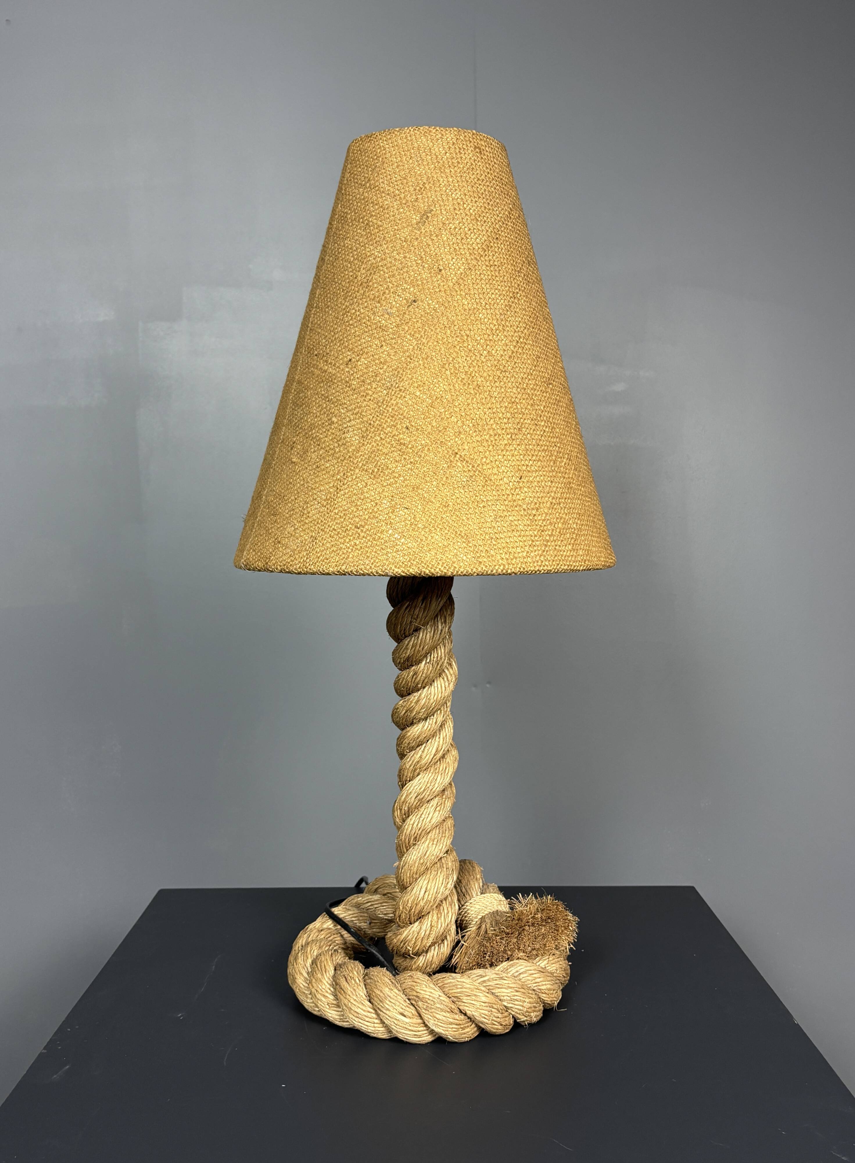 Midcentury French brutalist rope table lamp in the style of Audoux & Minet