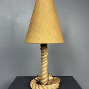Midcentury French brutalist rope table lamp in the style of Audoux & Minet