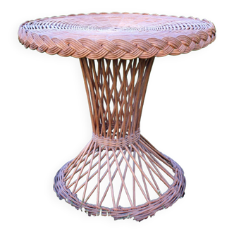 Wicker rattan pedestal table 1970